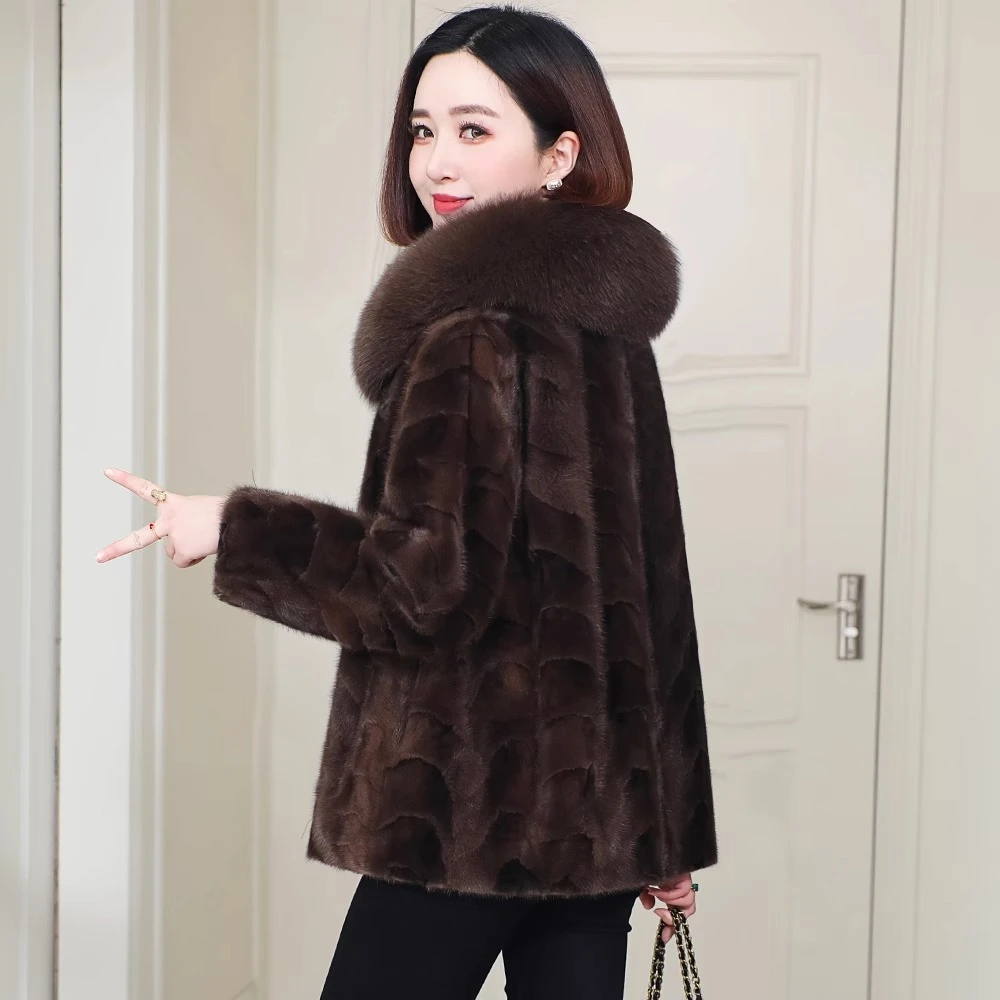 海宁新款冬高级大衣女中长款水貂毛皮草拼貂外套狐狸毛领修身2025