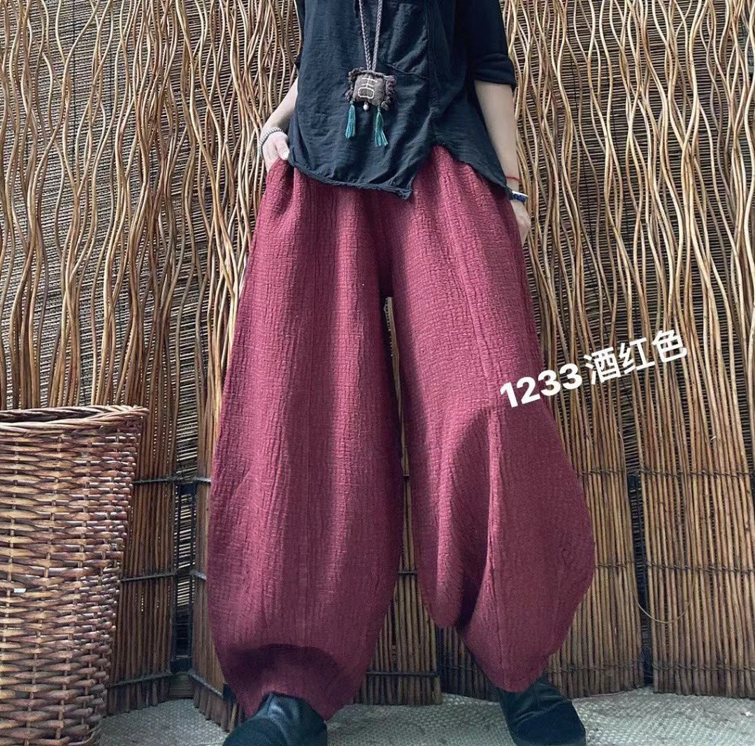 布熙游 棉麻阔腿宽松气质灯笼南瓜裤