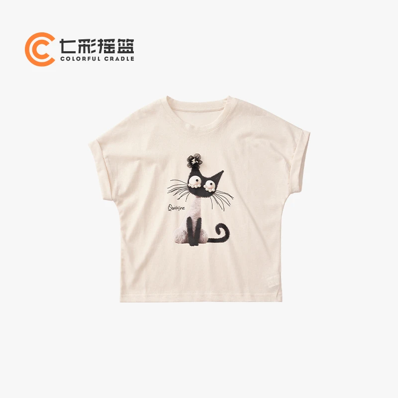 七彩摇篮夏季圆领T恤儿童时尚小猫休闲T 1FG52801D