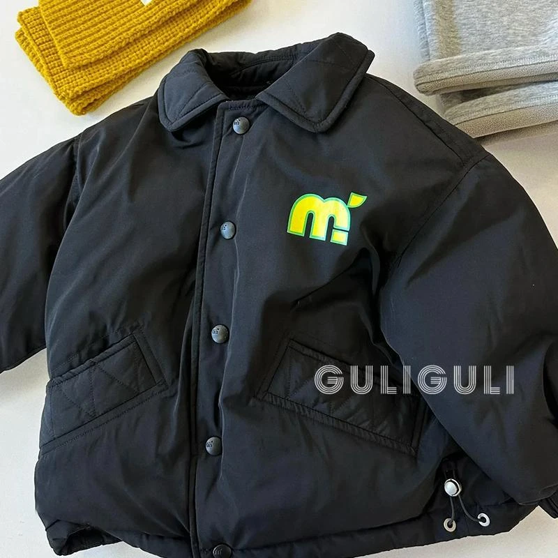 男童棉服冬季2023洋气韩版时髦童装加厚保暖棉衣黑