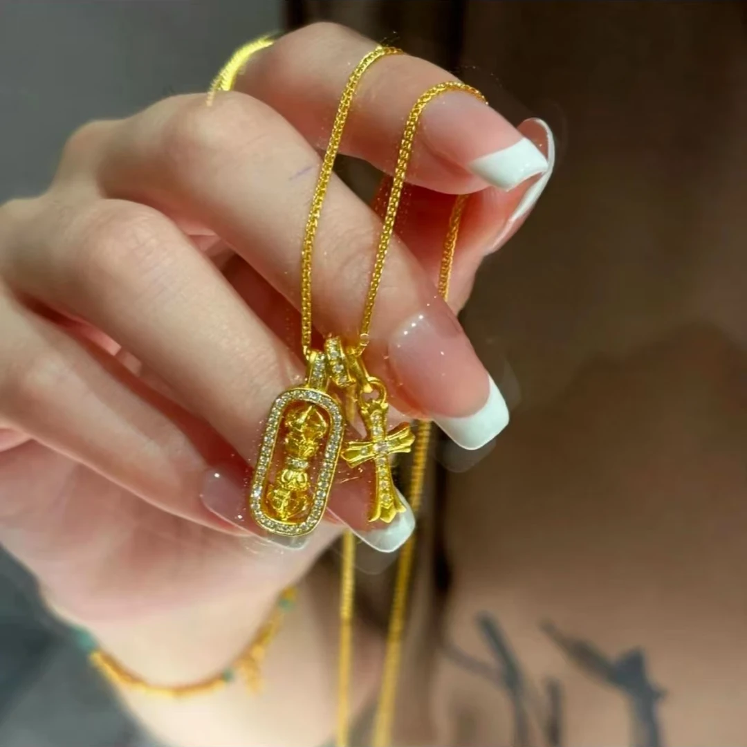 钛钢项链 金刚杵十字架M扣肖邦链项链