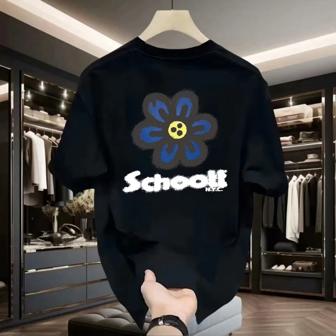 2024夏季新款卡通印花太阳花短袖t恤男青年宽松休闲半袖男装上衣