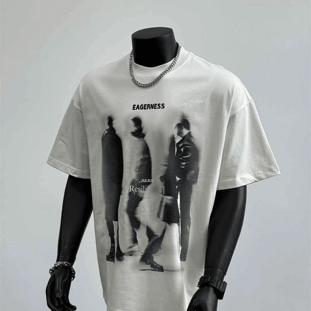 2025夏季新款重磅硬挺短袖t恤美式潮牌宽松三个人像印花T1128