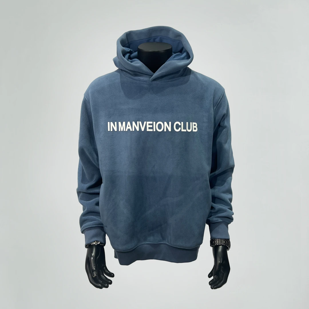 MANVEION420g高奢3D印花字母版卫衣圣诞蓝奥利绒保暖连帽卫衣秋冬