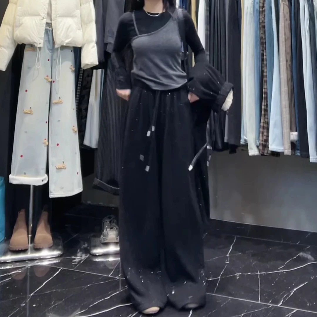 【星辰裤】加绒加厚显瘦闪闪烫金设计感休闲阔腿拖地裤LK2500720