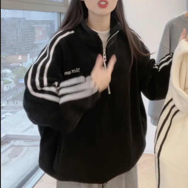 2024秋冬新款 加厚保暖高领半拉链上衣女加绒卫衣LK2500377