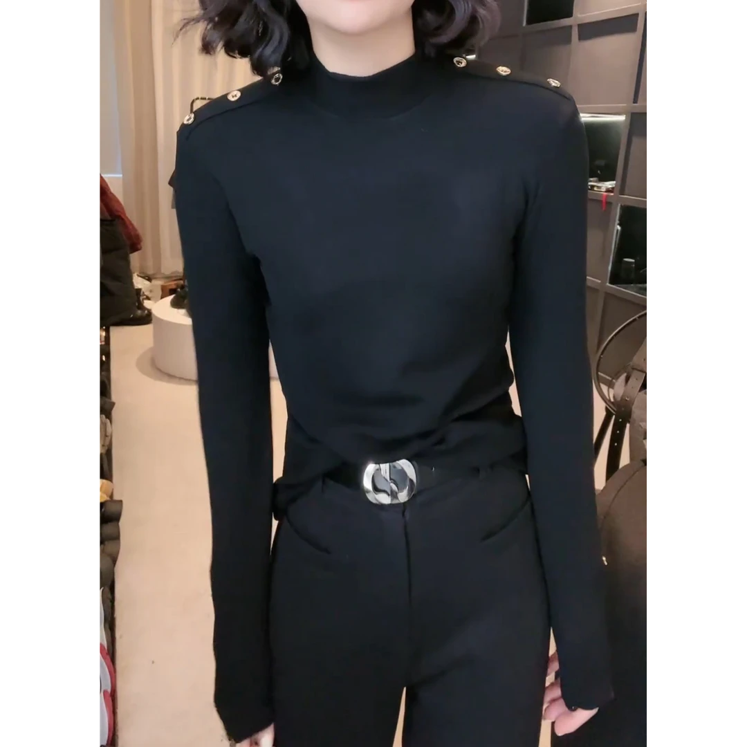 秋冬款半高领设计感时尚百搭长袖显瘦上衣女LK2500595