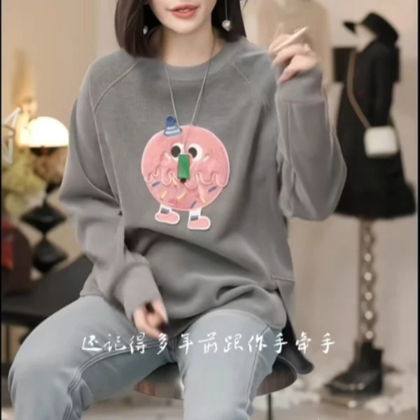 2024秋冬新款 时尚设计感加厚减龄上衣加绒卫衣女LK2500252