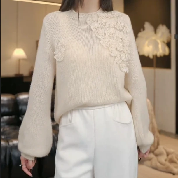【时髦日记】慵懒百搭气质花朵秋冬款保暖针织衫毛衣上衣8
