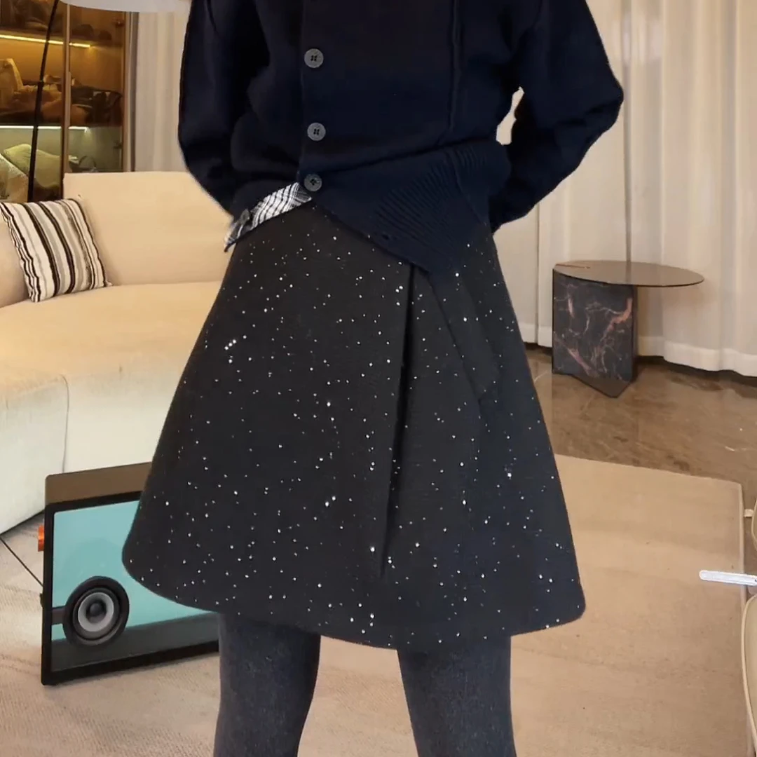 2024秋冬新款修身显瘦A字裙漫天星辰短裙高级感穿搭1-LK2500350
