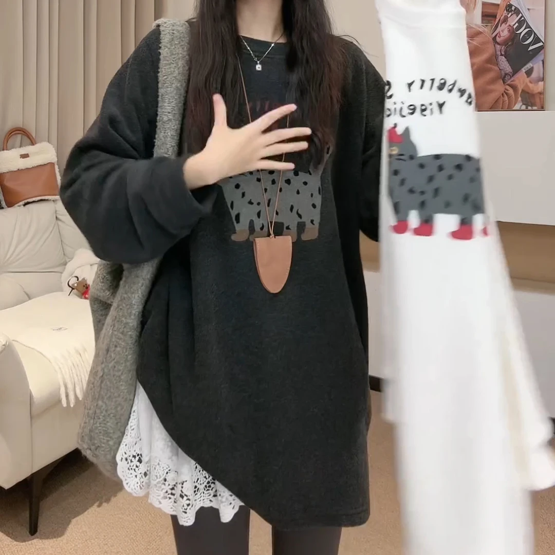 新款显瘦百搭保暖长袖圆领上衣宽松T恤LK2500635