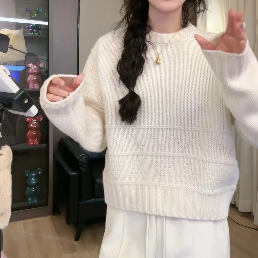 秋冬新款纯色白色韩版毛衣ins长袖LK2500892