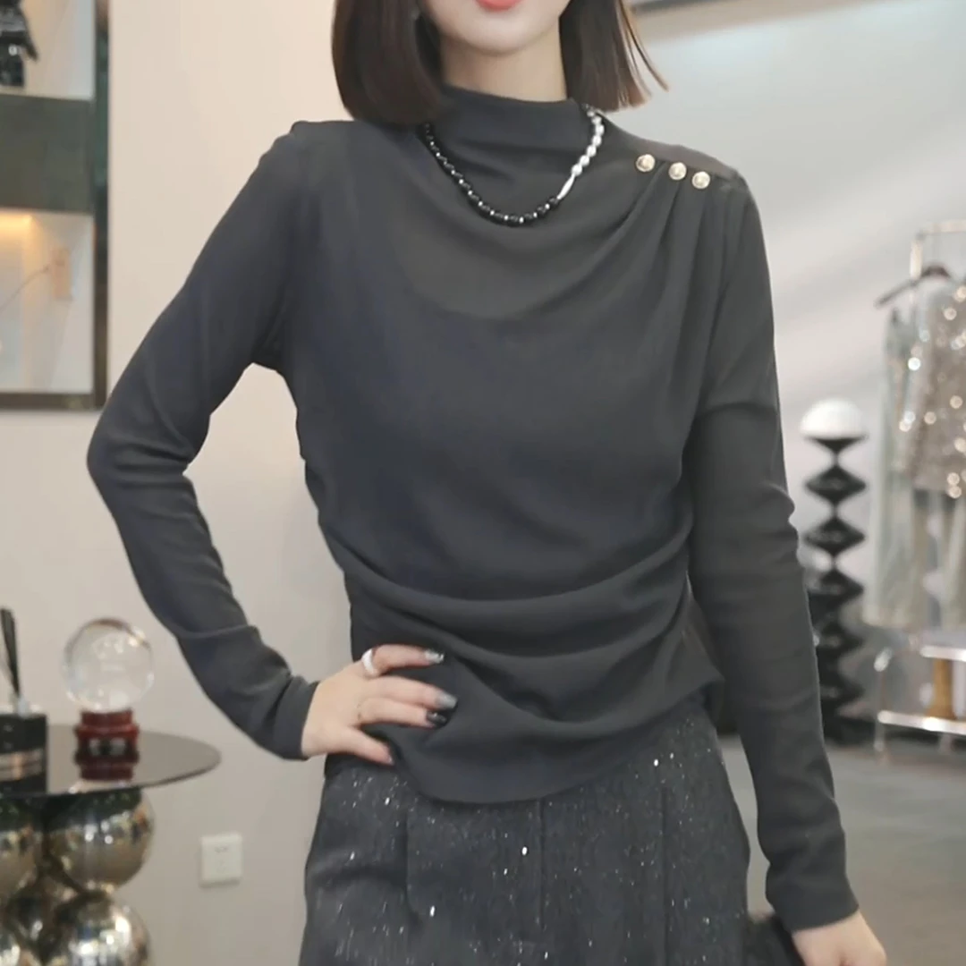 幻泉雾影~冬季新款气质时尚百搭轻奢打底上衣LK2500520
