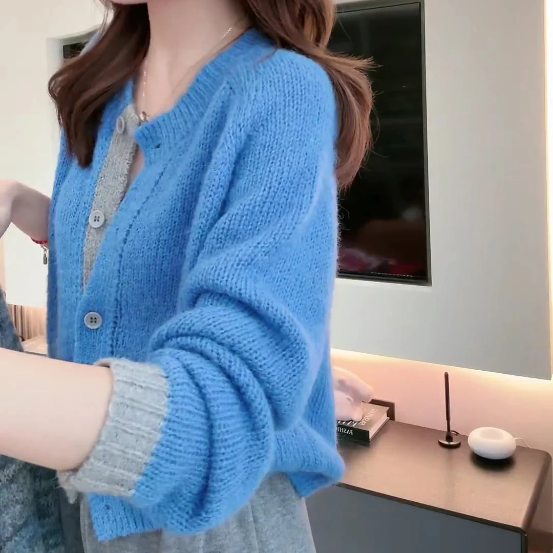 2024秋冬新款假两件长袖针织衫上衣开衫内搭百搭毛衣LK2500837