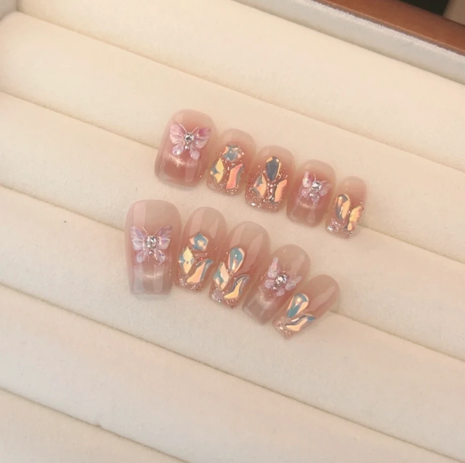 【蝴蝶仙女】手工穿戴甲蝴蝶亮钻显白气质百搭小众款光疗美甲贴片