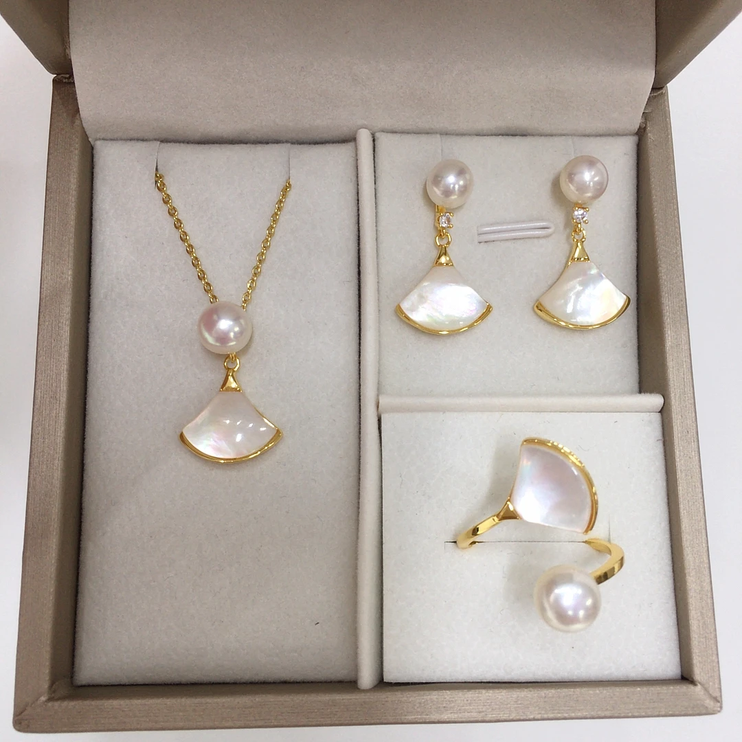 5A级源产地天然淡水珍珠吊坠耳钉戒指舞裙套装海贝小裙子珍珠套装