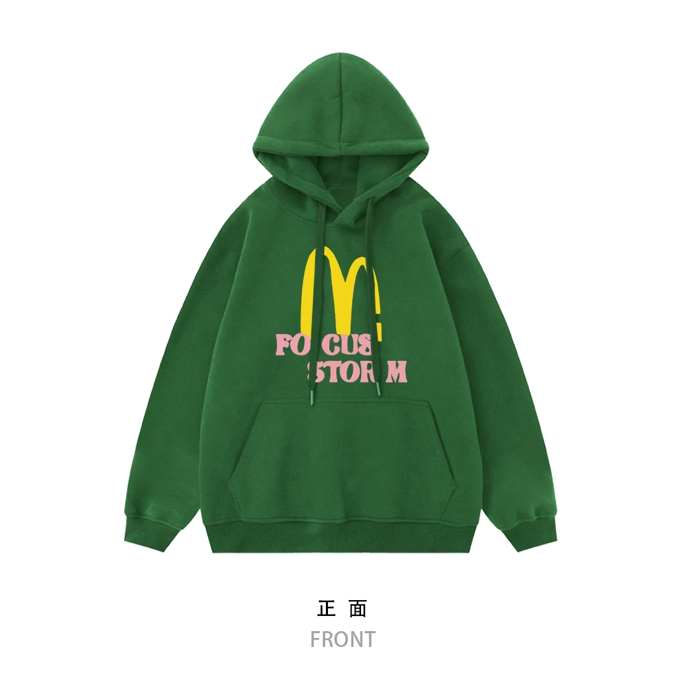 2023秋冬季时尚新款潮流印花百搭宽松男女同款黑色帽衫卫衣YB9078