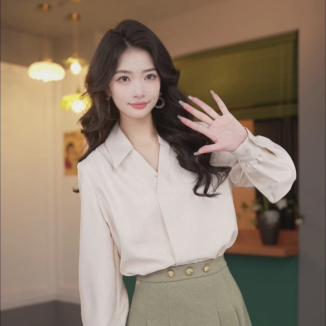 丁佳欣【告白气球】港风复古纯色衬衫女宽松显瘦上衣JK0725064