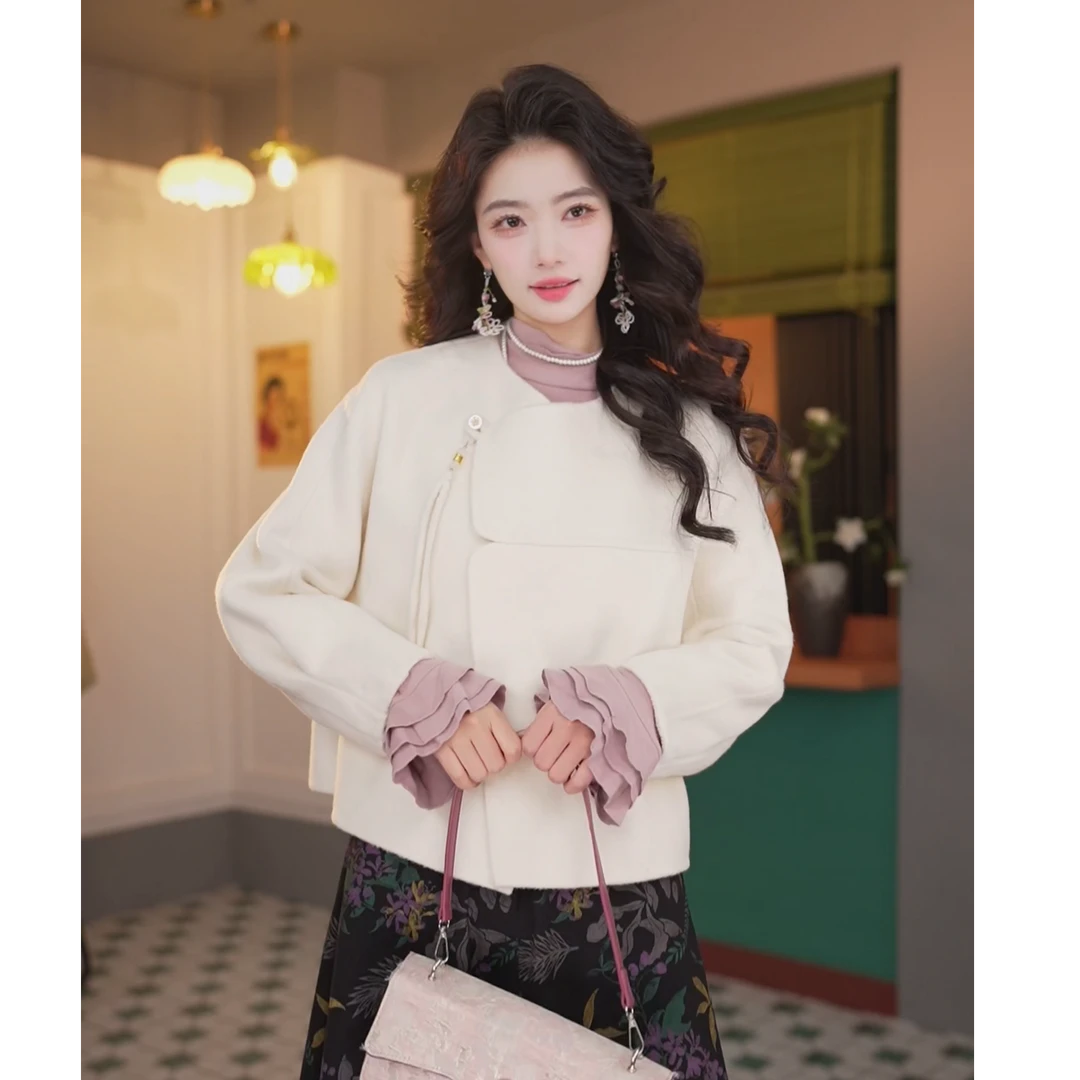 丁佳欣【艺术旅途】港风复古时尚气质秋冬外套女JX9019058