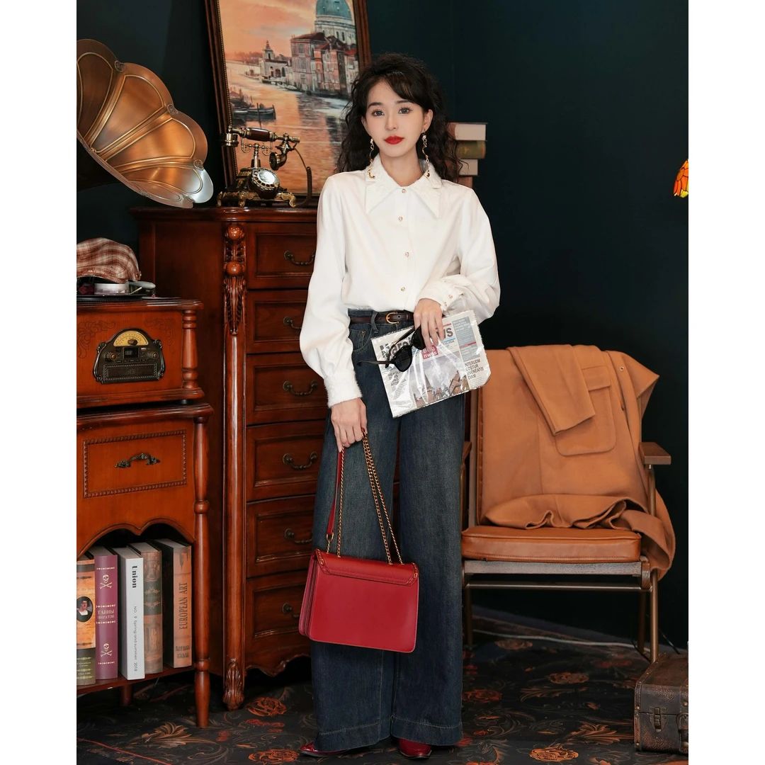 陈佳洁【月光手书】港风宽松百搭气质长袖衬衫女JT102345