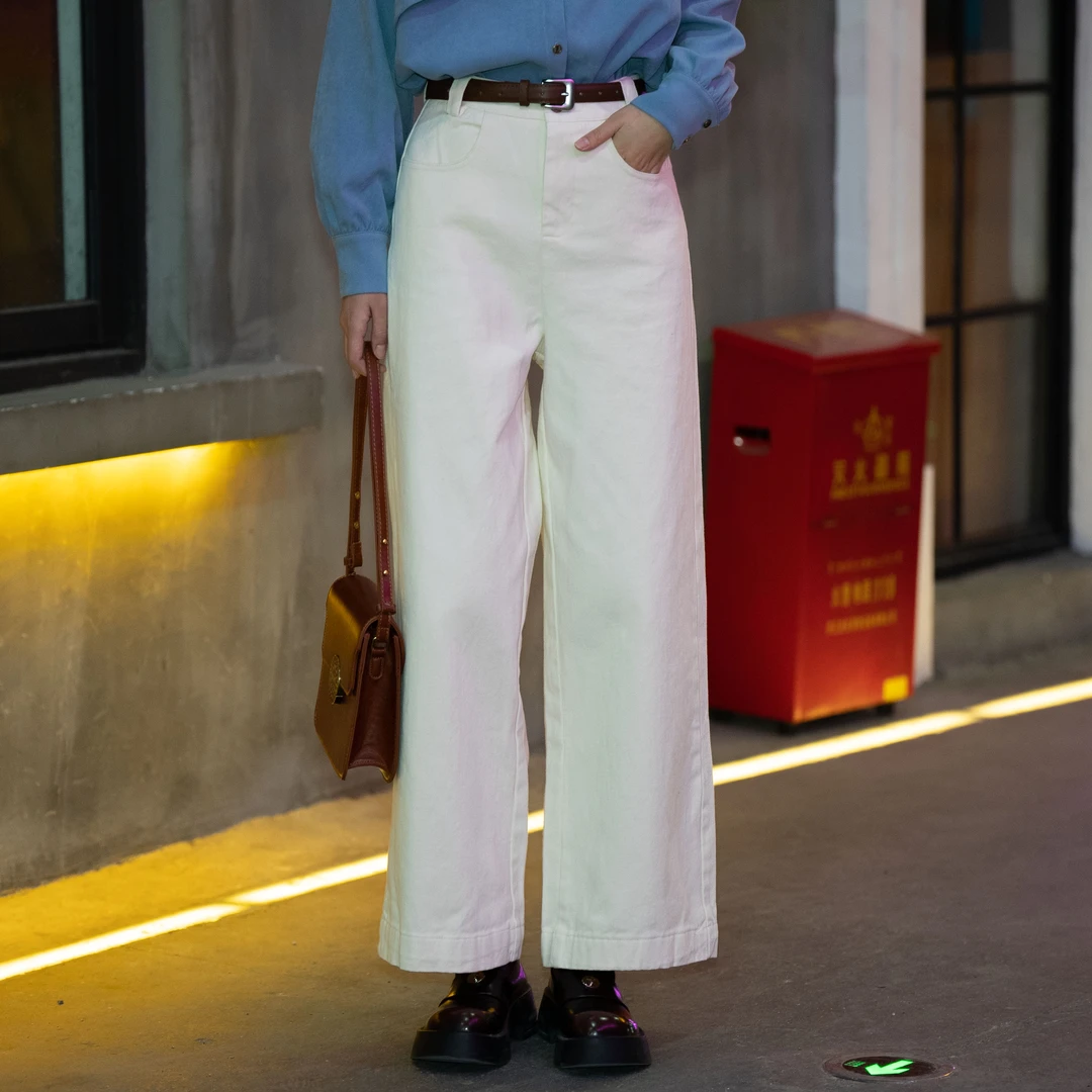 CHENDS【随性自由】港风复古长款高腰百搭阔腿裤子JX233005