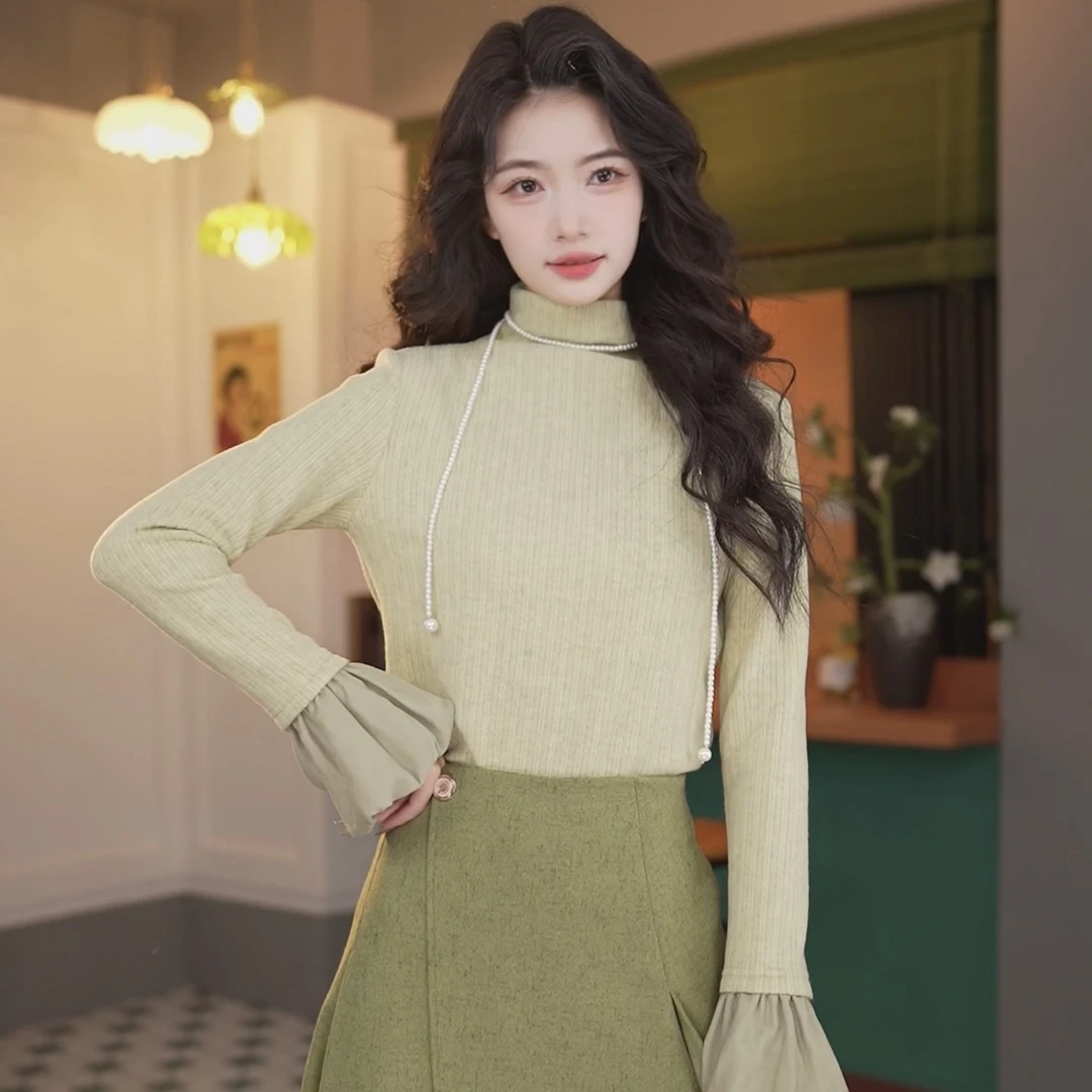 丁佳欣【浅草】港风复古拼色长袖针织衫宽松上衣JK0725061