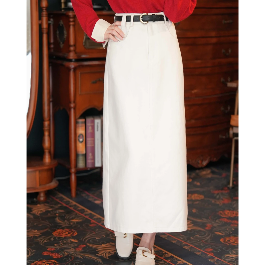 陈佳洁【琉璃奶盖】港风复古中长款半身裙高腰百搭裙子JSA905337