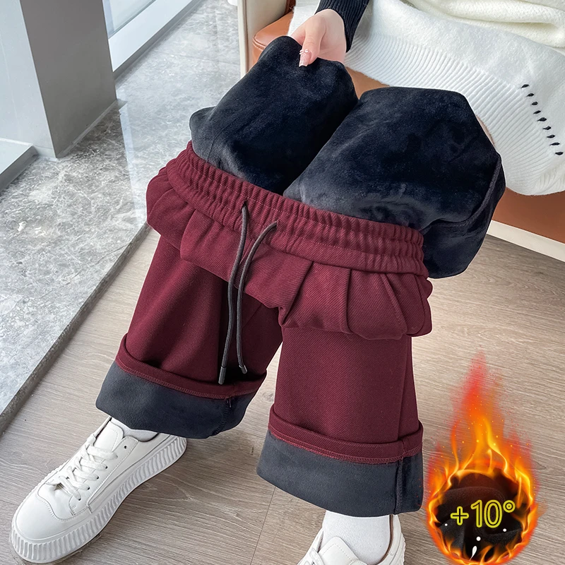 窄版阔腿裤小个子加绒裤子冬天加绒加厚裤子毛呢窄版显瘦垂顺直筒