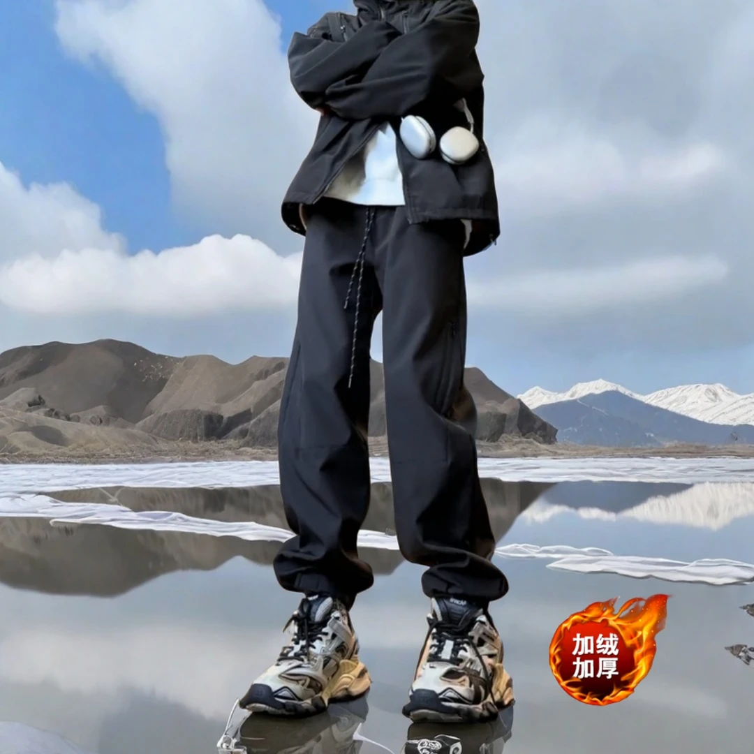 防风美式机能冲锋裤男款东北冬季裤子加绒加厚束脚防寒保暖工装裤