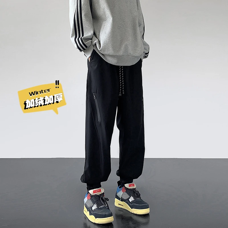 美式户外机能防风冲锋裤男款冬季拉链工装宽松直筒加绒加厚束脚裤