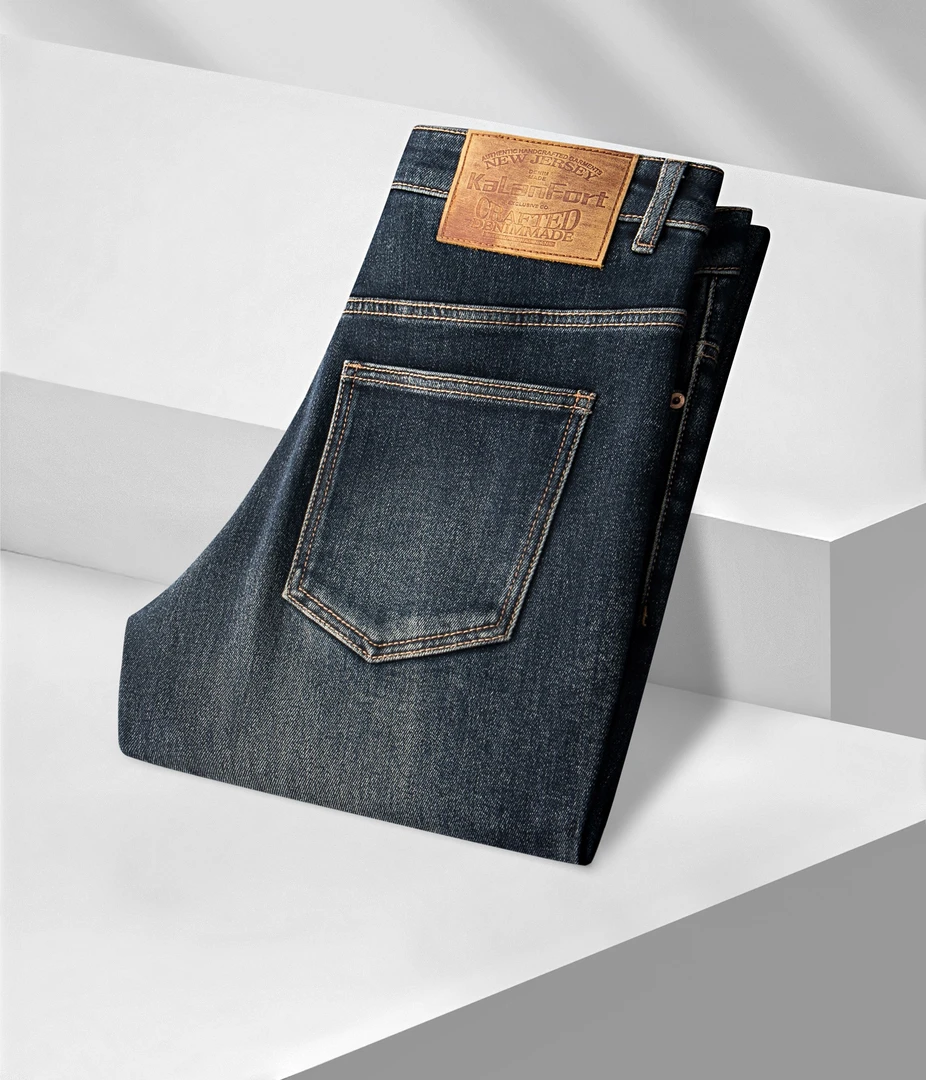 【暖炎1号】薄绒层冬季加厚款修身九分长裤百搭男士蓝色牛仔裤