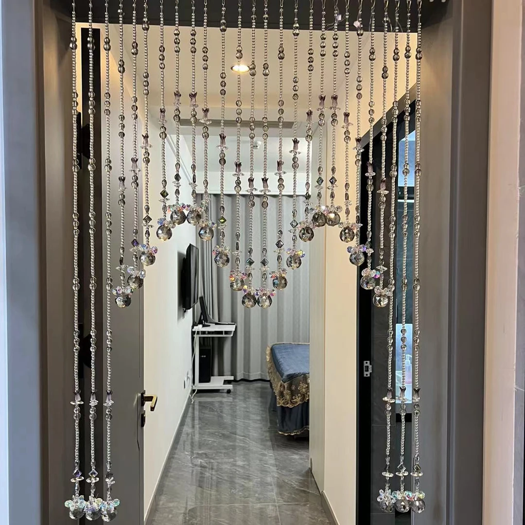 八方来财七彩灰色水晶帘特殊珠帘定制款有%15工费扣除遮挡客厅