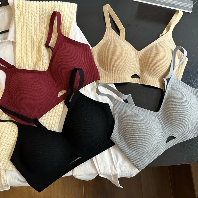 磨毛暖肌果冻条软支撑内衣女无钢圈小胸聚拢吊带美背无痕保暖文胸