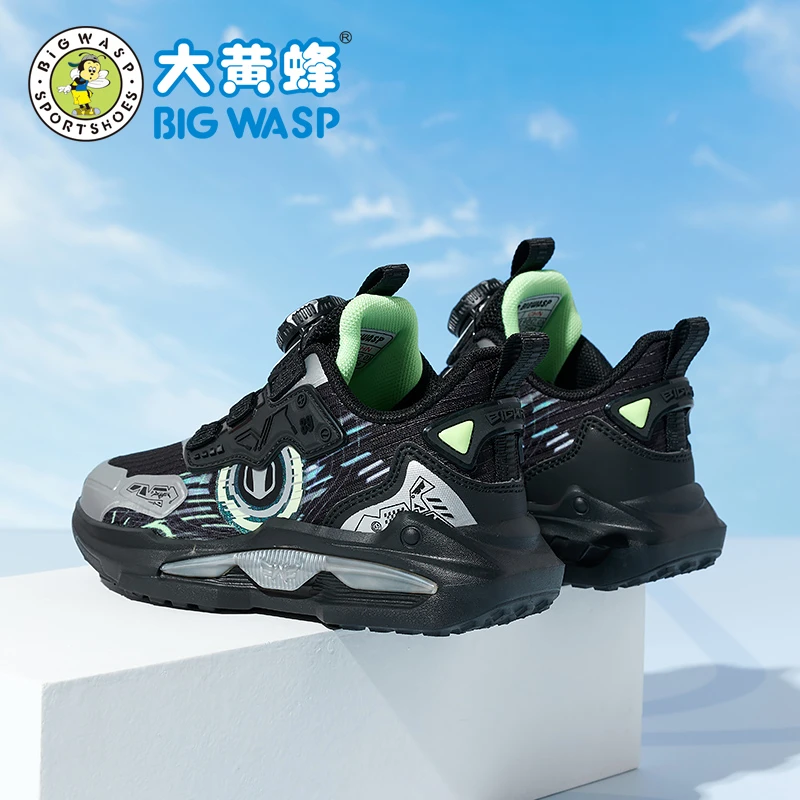 大黄蜂童鞋男童运动鞋2024春秋季新款旋转纽扣网面透气儿童休闲鞋