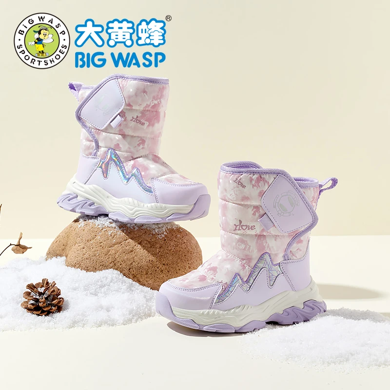 大黄蜂童鞋女童雪地靴冬新款防水防滑加绒加厚中筒保暖东北大棉鞋