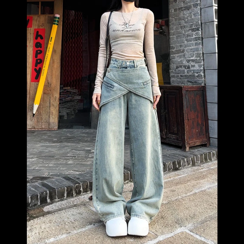 (清仓款)31212高腰牛仔裤女2025年新款街头可拆卸腰封裤子大码