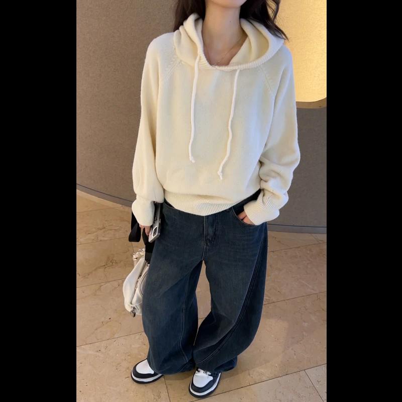 【现货】90332连帽毛衣卫衣早春新款宽松百搭纯色休闲高街上衣女