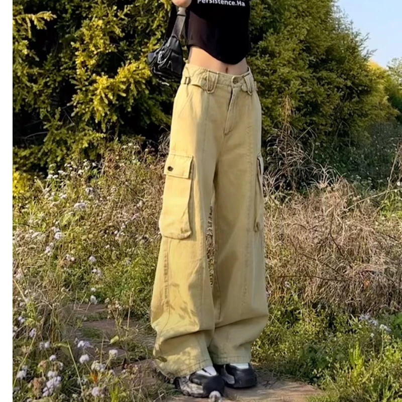 (初八清仓)23301新款百搭直筒休闲阔腿工装裤微喇叭牛仔裤女