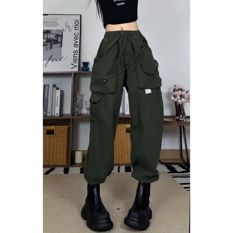 （初八清仓）39919潮牌秋季新款百搭纯色口袋松紧腰百搭工装休闲裤