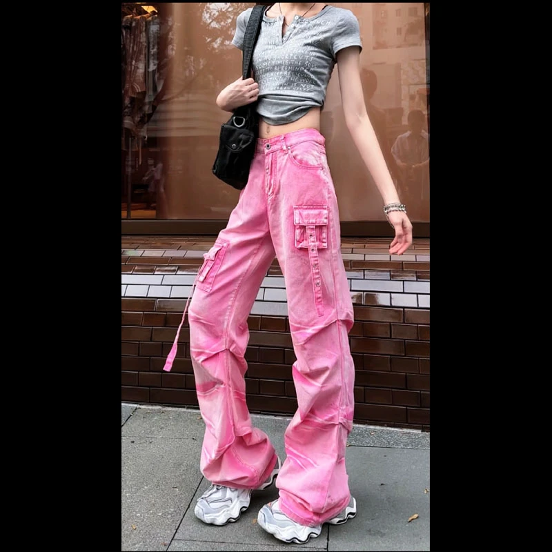 52721高腰牛仔2025年春季新款个性帅气重工不规则休闲喇叭裤女