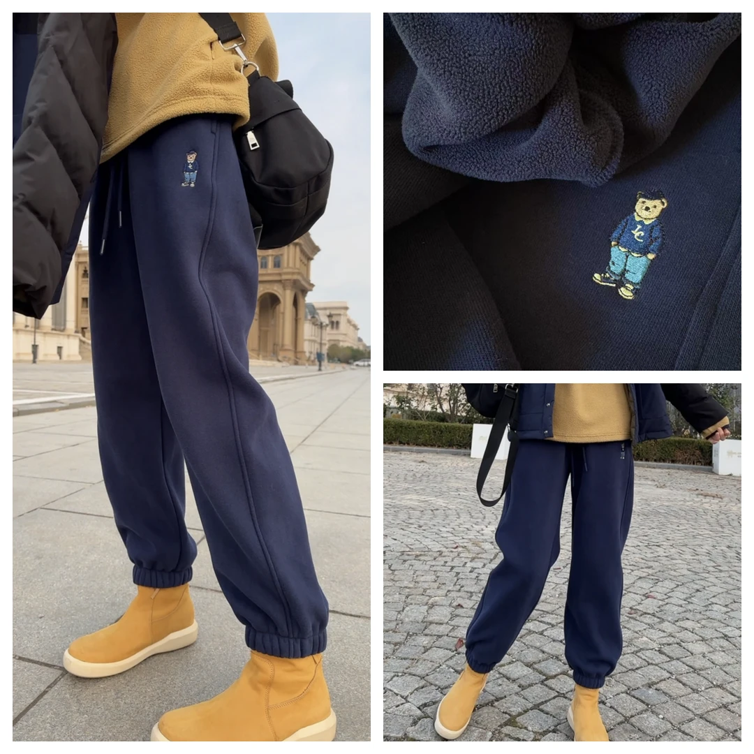 春晓  IC小熊  男女同款加绒束脚卫裤