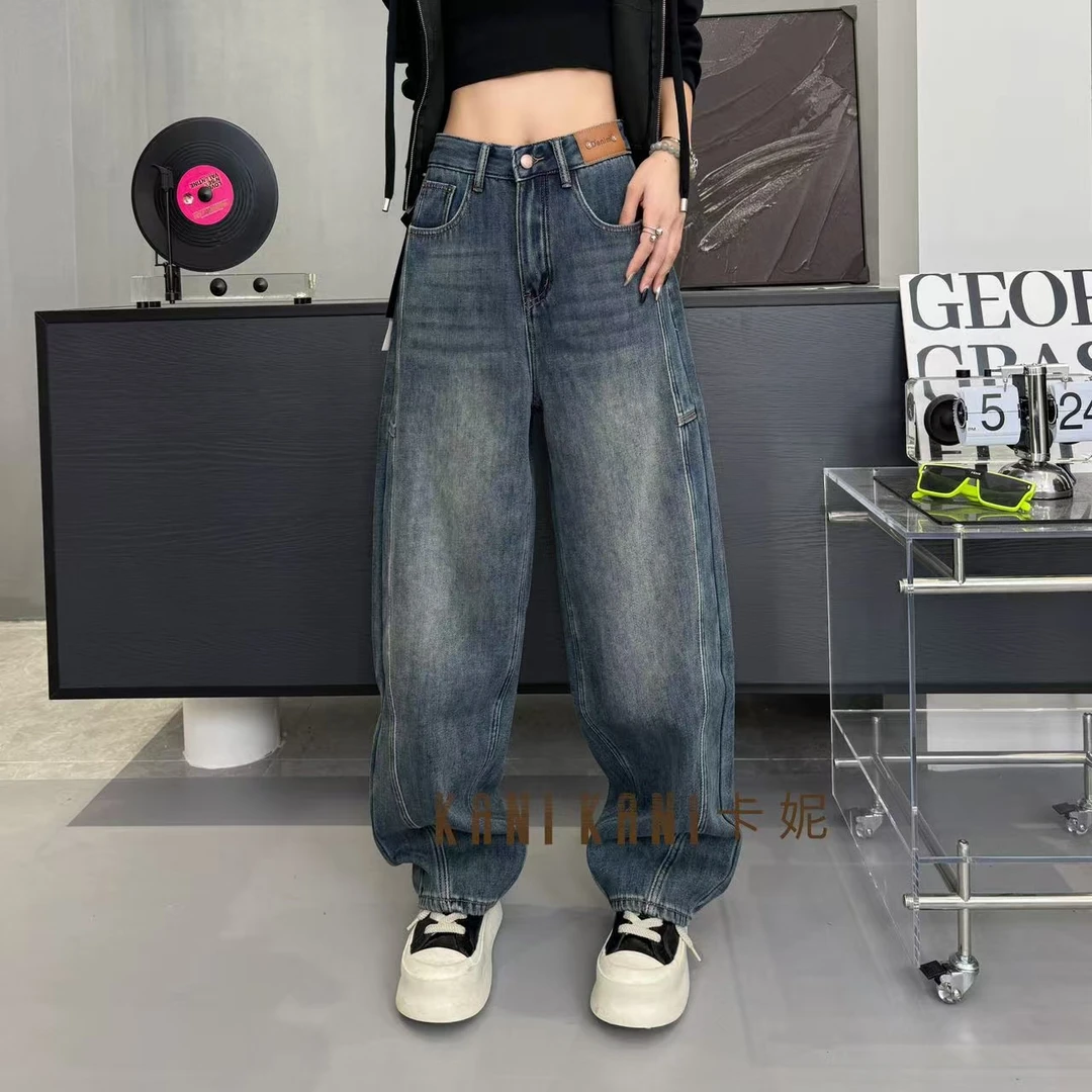 FF加绒9993-2 冬季新款设计感深蓝水洗时尚显瘦垂感老爹堆堆裤