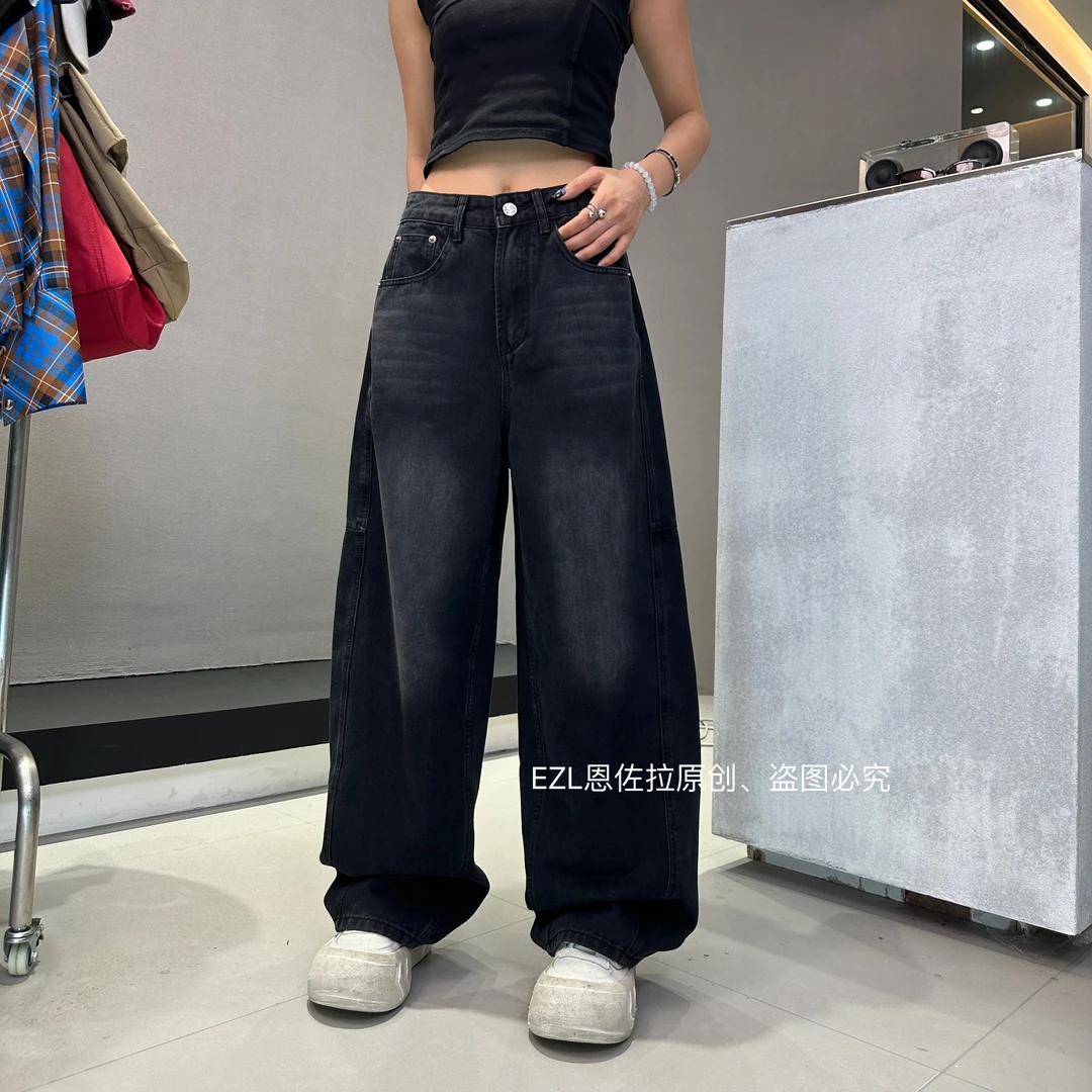 FF加绒9959冬季黑灰色时尚新款设计感百搭显气质显瘦老爹阔腿裤