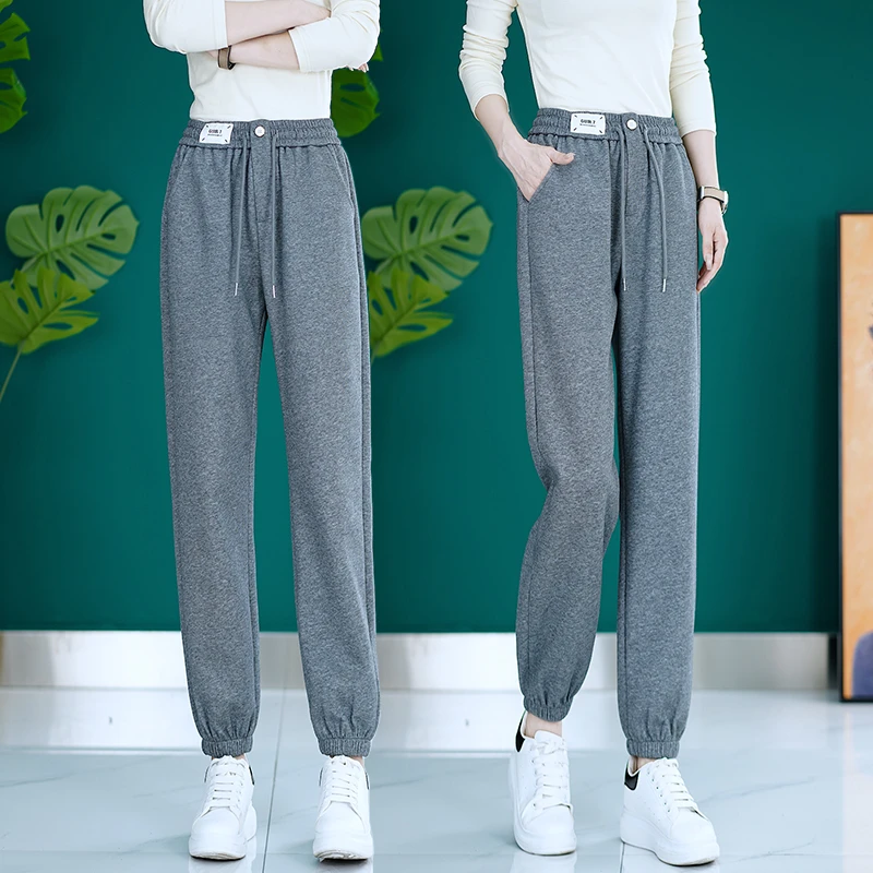 休闲裤女2024年春秋新款宽松高腰显瘦百搭束脚哈伦裤时尚运动卫裤
