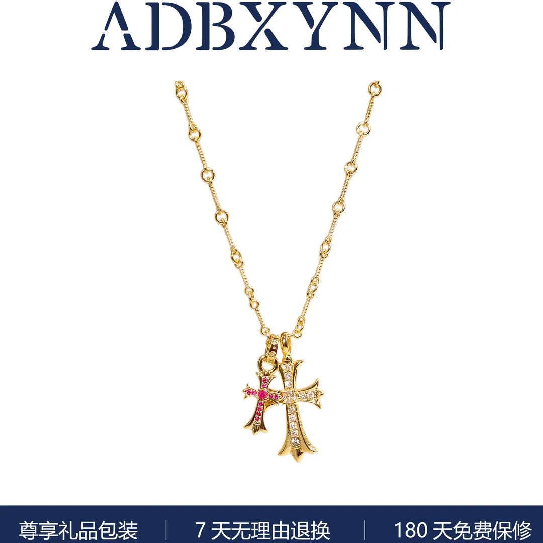 合金项链 易梦玲同款k罗心十字架银项链玫红高级定制轻奢情侣款