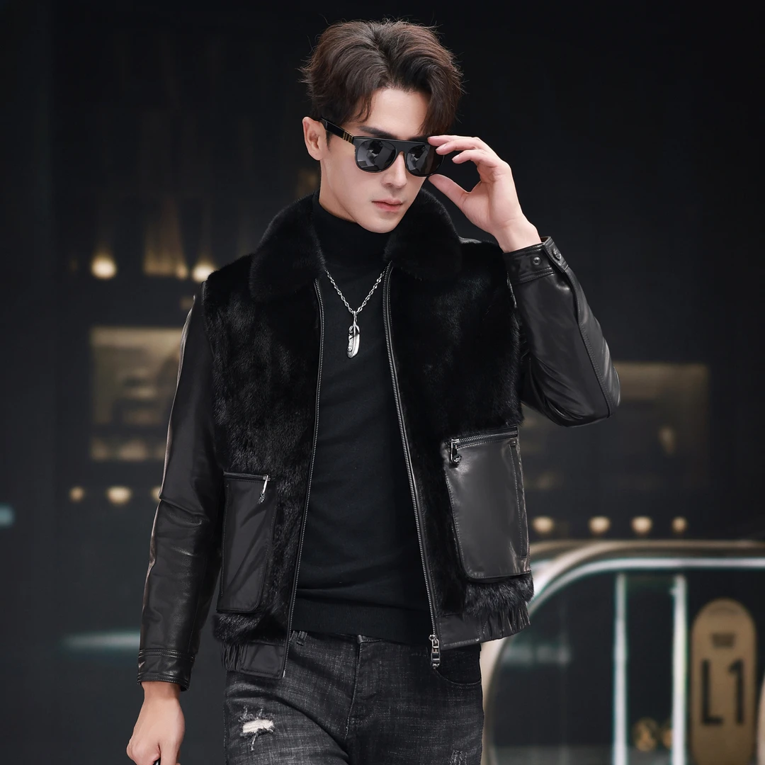 冬季海宁真皮皮衣轻奢貂皮大衣男整貂正品山羊皮羽绒加绒高档外套