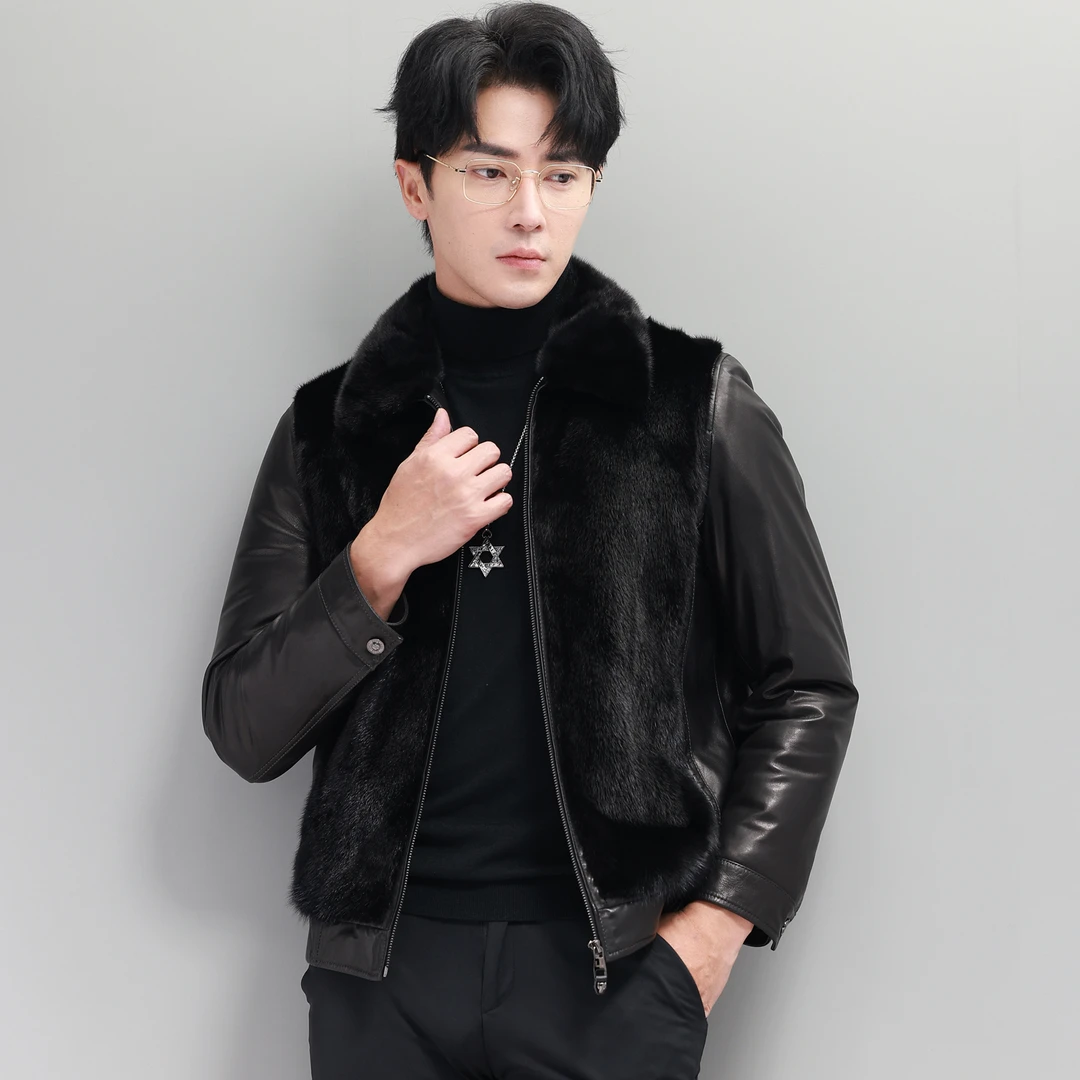 冬季2024新款海宁真皮皮衣男正品山羊皮羽绒貂皮大衣整貂休闲外套