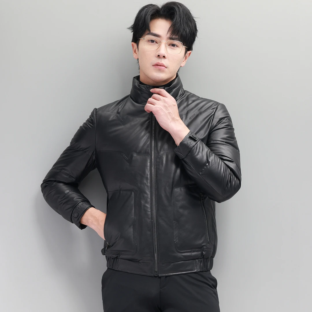 2025新款冬季海宁正品牛皮羽绒服皮夹克休闲真皮皮衣男士加绒外套