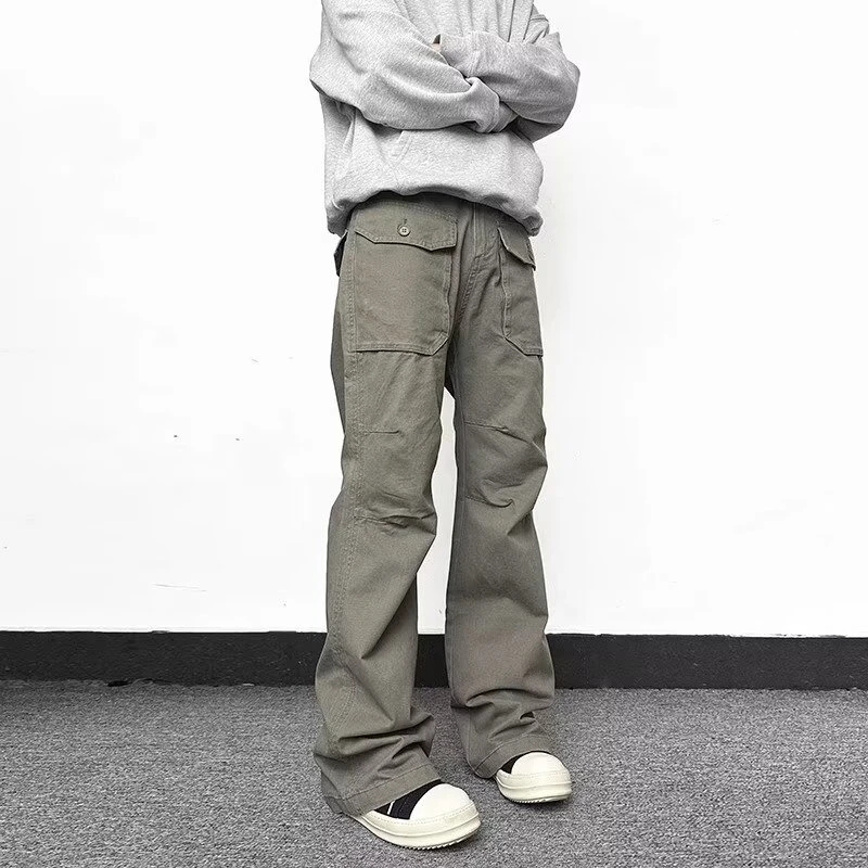 日系复古工装裤男秋季直筒宽松设计感小众美式潮牌阔腿拖地长裤子