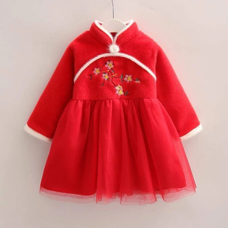 【冬季大促】新款女童唐装连衣裙子加绒加厚儿童唐装风拜年服宝宝